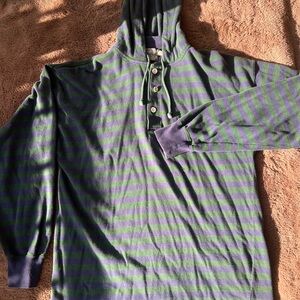 Striped Hooded  Pullover - Purple/Dark Blue & Green